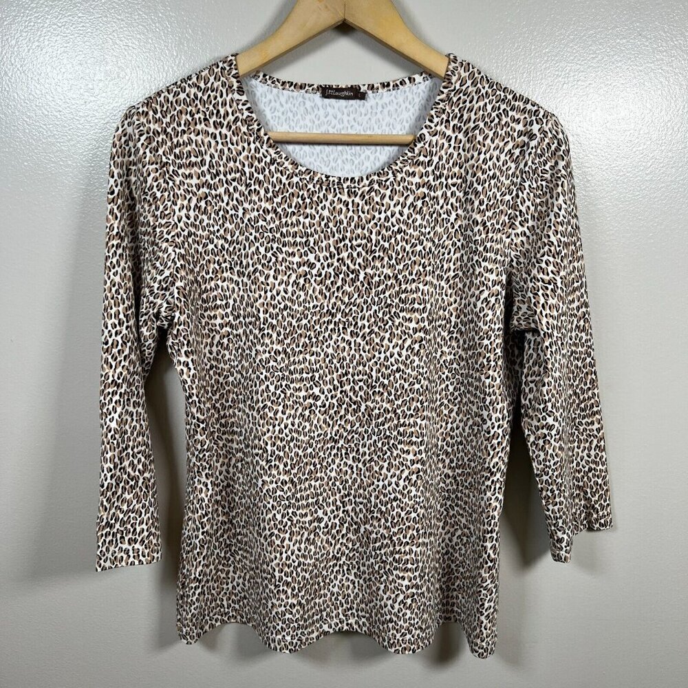 J.Mclaughlin Catalina Cloth Top Size Large Leopard Brown Stretch Travel Work
